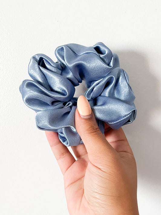 BLUE SATIN SCRUNCHIE