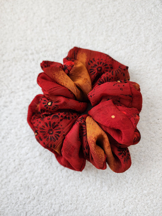 RED BURST CHIFFON SCRUNCHIE