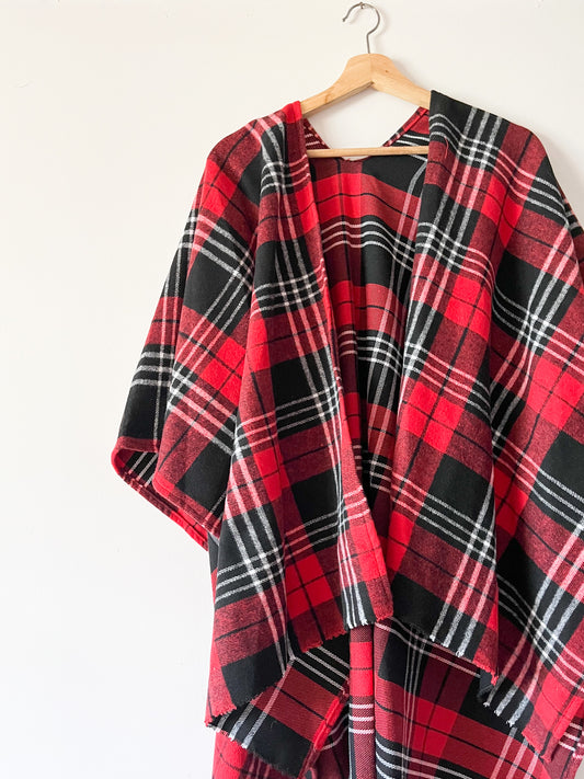 RED PLAID PONCHO