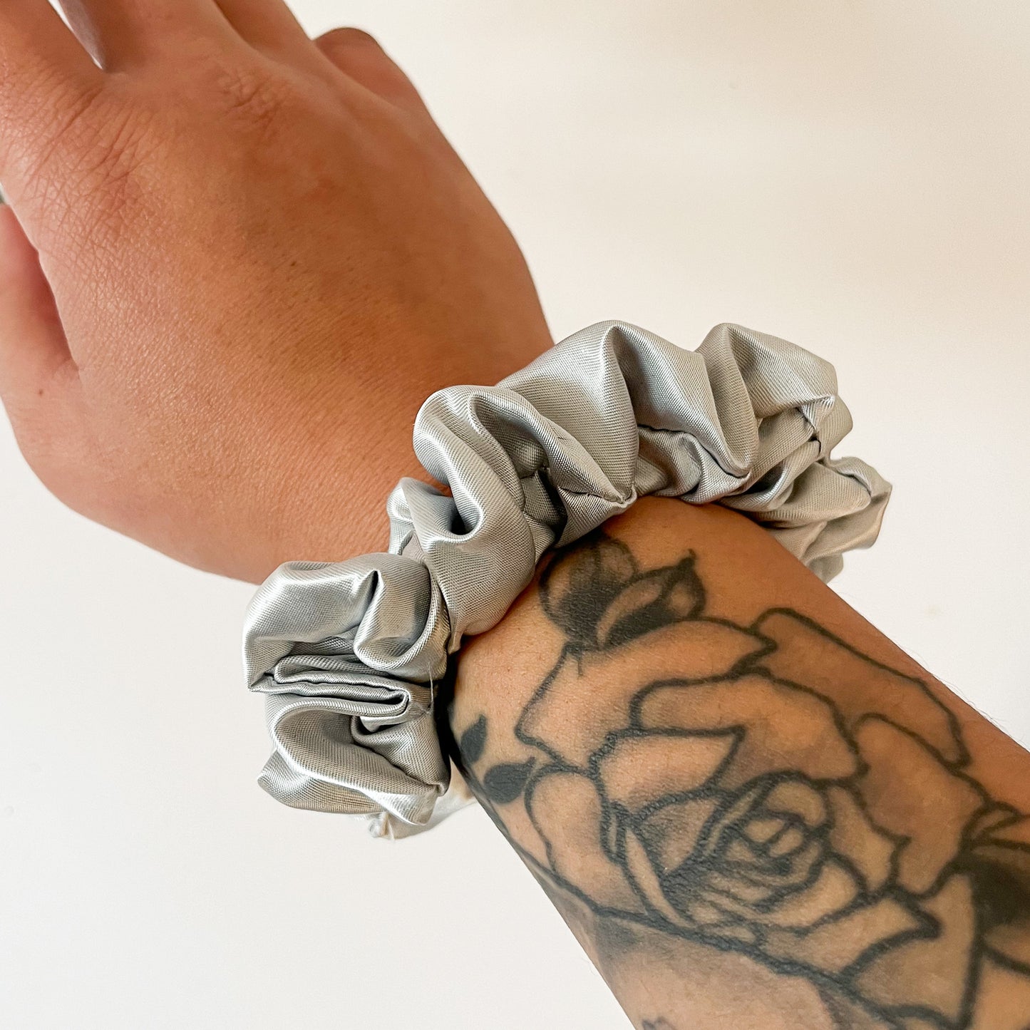 SILVER SATIN SCRUNCHIE