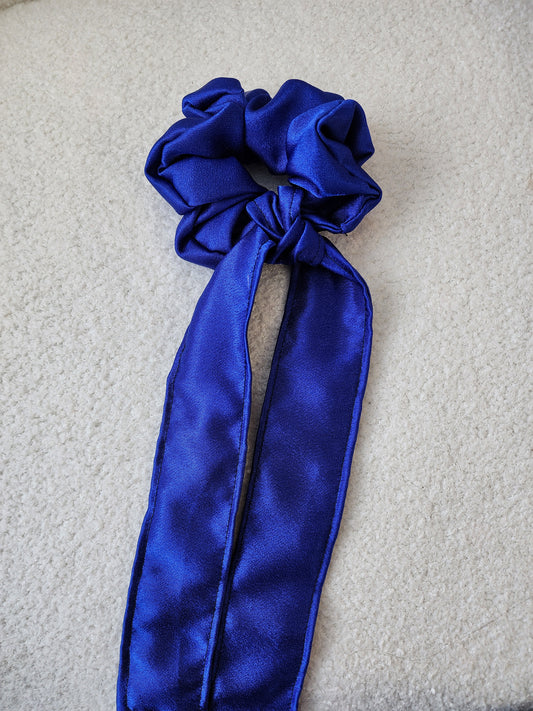 ROYAL BLUE SATIN BOW SCRUNCHIE